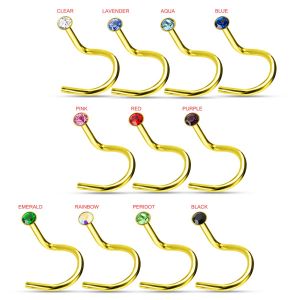 Gold PVD Anodized Jeweled 20G Nose Screw