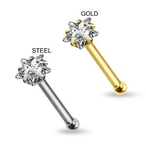 20G Surgical Steel Star CZ Stone Nose Bone Stud