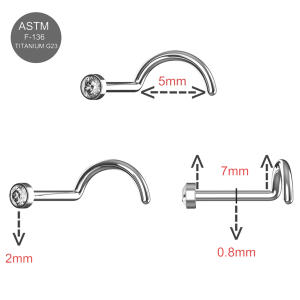 G23 Grade Titanium CZ Jeweled in Bezel Setting Nose Screw