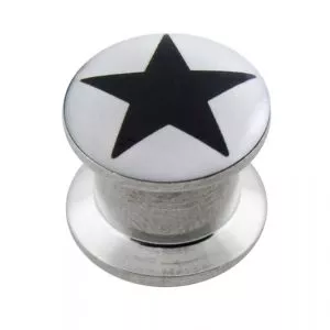 SS Internal Screw Fit With Black Star Logo Ear Tunnel