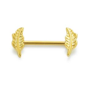 316L Surgical Steel Laurel Leaf Nipple Barbell-Gold