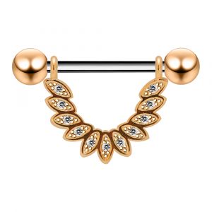 Micro Jeweled CZ Floral Leaf Nipple Piercing Bar