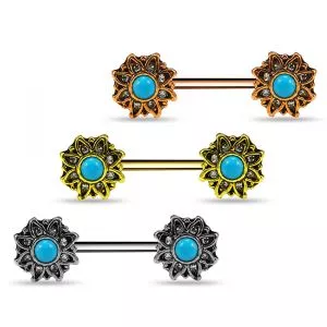 Flower Jeweled Turquoise Bead Nipple Piercing Jewelry
