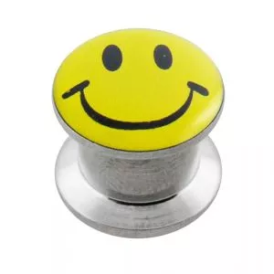 SS Internal Screw Fit With Smiley Logo Ear Tunnel