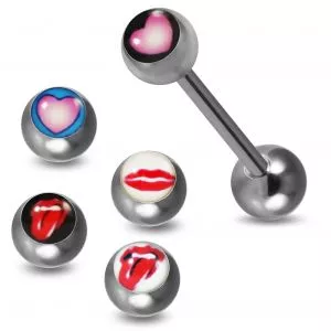 SS Tongue Barbell with Free 4 Heart Logo Ball