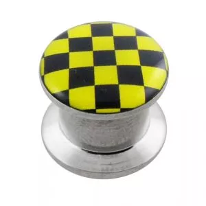 SS Internal Screw Fit With Yellow Checker Logo Ear Tunnel
