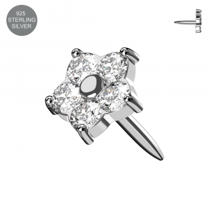 925 Sterling Silver Crystal Flower Threadless Push-Fit Top