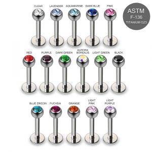 14G G23 Titanium Labret Piercing with Cubic Zirconia Ball
