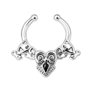 Tribal God Face Non Piercing Fake Clip on Septum Ring