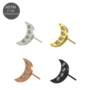 G23 Grade Titanium CZ Jeweled Crescent moon Threadless Pin Top