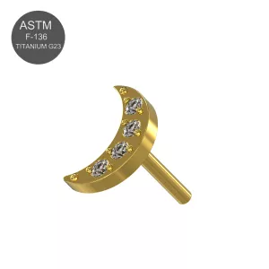 G23 Grade Titanium CZ Jeweled Crescent moon Threadless Pin Top