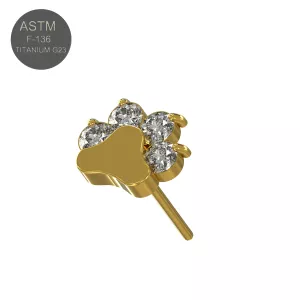 G23 Grade Titanium CZ Jeweled Animal Paw Design Threadless Pin Top