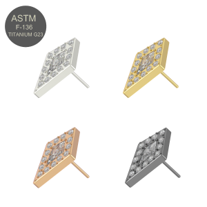 G23 Grade Titanium Micro Setting CZ Jeweled Kite Design Threadless Pin Top