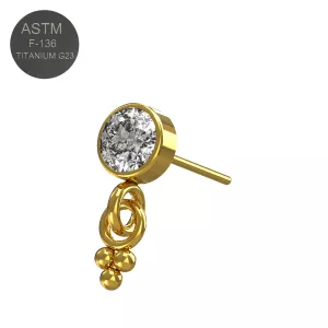 G23 Grade Titanium CZ Jeweled Triple Dangling Balls With Threadless Pin Top