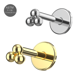 G23 Grade Titanium Triple Ball Dot Design Tragus Top Push Fit with Flat Back Labret