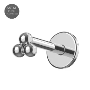 G23 Grade Titanium Triple Ball Dot Design Tragus Top Push Fit with Flat Back Labret