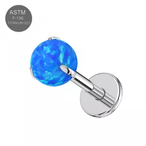 G23 Grade Titanium Opal Ball Tragus Top Push Fit with Flat Back Labret