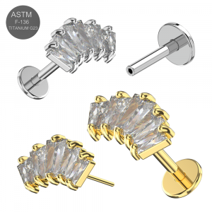 G23 Grade Titanium Crown Shape with CZ Stone Tragus Top Push Fit With Flat Back Labret