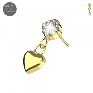 ASTM F-136 Titanium Round CZ with Heart Dangle Threadless Top – Universal 18G/16G Fit