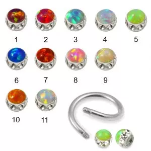 316L Surgical Steel Twisted Barbell With Opal CZ Stoned Ball