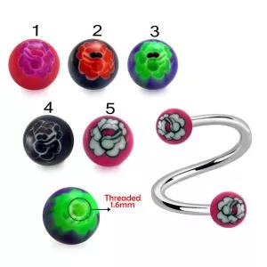 316L Surgical Steel Eyebrow Twisted Barbell With Hand Painted UV Balls