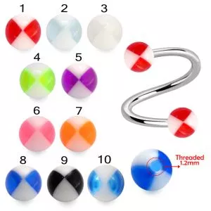 316L Surgical Steel Eyebrow Twisted Barbell With Fancy Acrylic UV Beach Ball