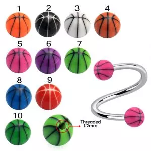 316L Surgical Steel Eyebrow Twisted Barbell With Basketball Print UV Balls