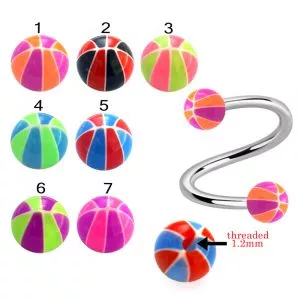 316L Surgical Steel Eyebrow Twisted Barbell With Mix Color Basketball Printed UV Balls