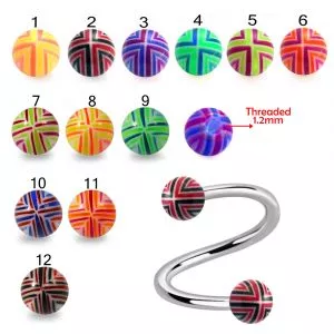 316L Surgical Steel Eyebrow Twisted Barbell With Double Color Fancy Design UV Ball