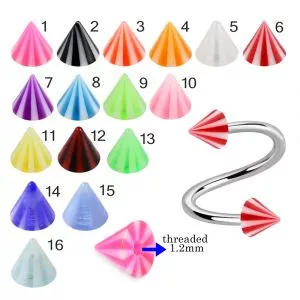 316L Surgical Steel Eyebrow Twisted Barbell With Multi Stripes and Color UV Cones
