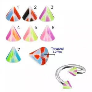 316L Surgical Steel Eyebrow Twisted Barbell With Colorful Multi Layer Triangle UV Cone