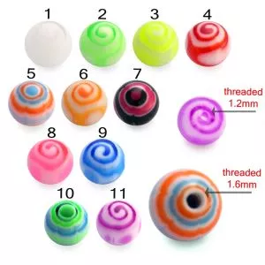  Mixed Color UV Fancy Spinal Print Bead Lip Chin Piercing Balls
