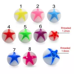 Mixed Color UV Fancy Bead Lip Chin Piercing Star Printed Balls