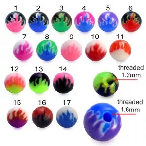 Assorted Color Flexible UV Fancy Flame Print Piercing Balls