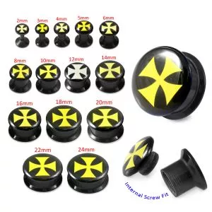 Black UV Internal Irish Cross Logo With Screw Fit Ear Tunnel