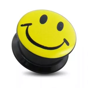 Black UV Smiley Logo With Screw Fit Ear Flesh Tunnel