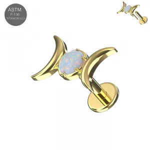 G23 Titanium Crescent Moon Opal Threadless Pin Tragus Top with Labret