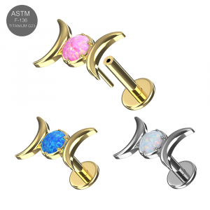 G23 Titanium Crescent Moon Opal Threadless Pin Tragus Top with Labret