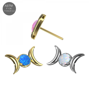G23 Titanium Crescent Moon Opal Threadless Pin Top