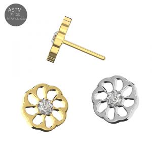 G23 Titanium Daisy Flower CZ Threadless Pin Top