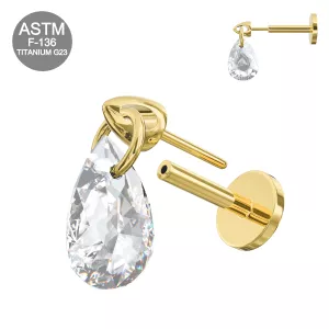 G23 Titanium Dangling Pear Cut CZ Threadless Pin Tragus Top with Labret