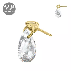 G23 Titanium Dangling Pear Cut CZ Threadless Pin Top