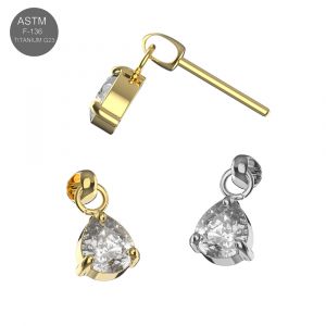 G23 Titanium Dangling Pear Drop Threadless Pin Top