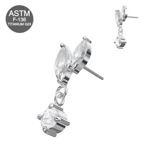 G23 Grade Titanium Fancy Hanging CZ Threadless Pin Top