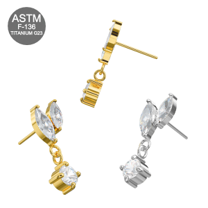 G23 Grade Titanium Fancy Hanging CZ Threadless Pin Top