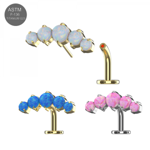 Implant Grade Titanium Five opal Balls Threadless floating belly button ring