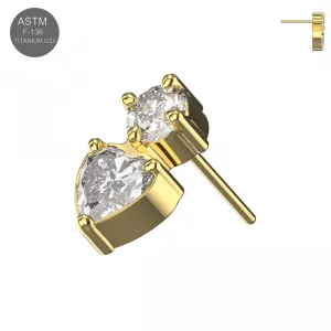 Implant Grade Titanium Heart & Round CZ Threadless Pin Top