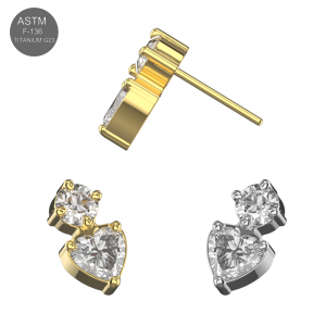 Implant Grade Titanium Heart & Round CZ Threadless Pin Top