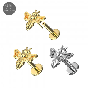 G23 Titanium Honey Bee Threadless Pin Tragus Top with Labret