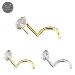 G23 Titanium Pear Cut CZ push fit Nose Screw Stud